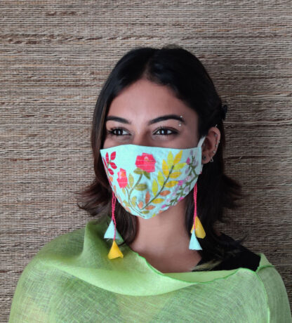 Stay Safe Silk Pastel Blue Collage Mask