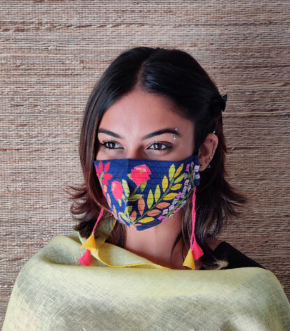 Stay Safe Silk Royal Blue Collage Mask